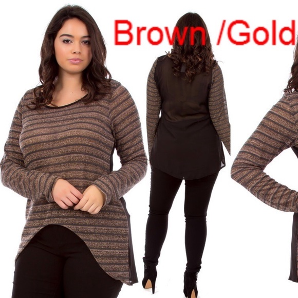 Tops - Hi Lo Long Sleeve Knit Sheer Mesh Tunic Top